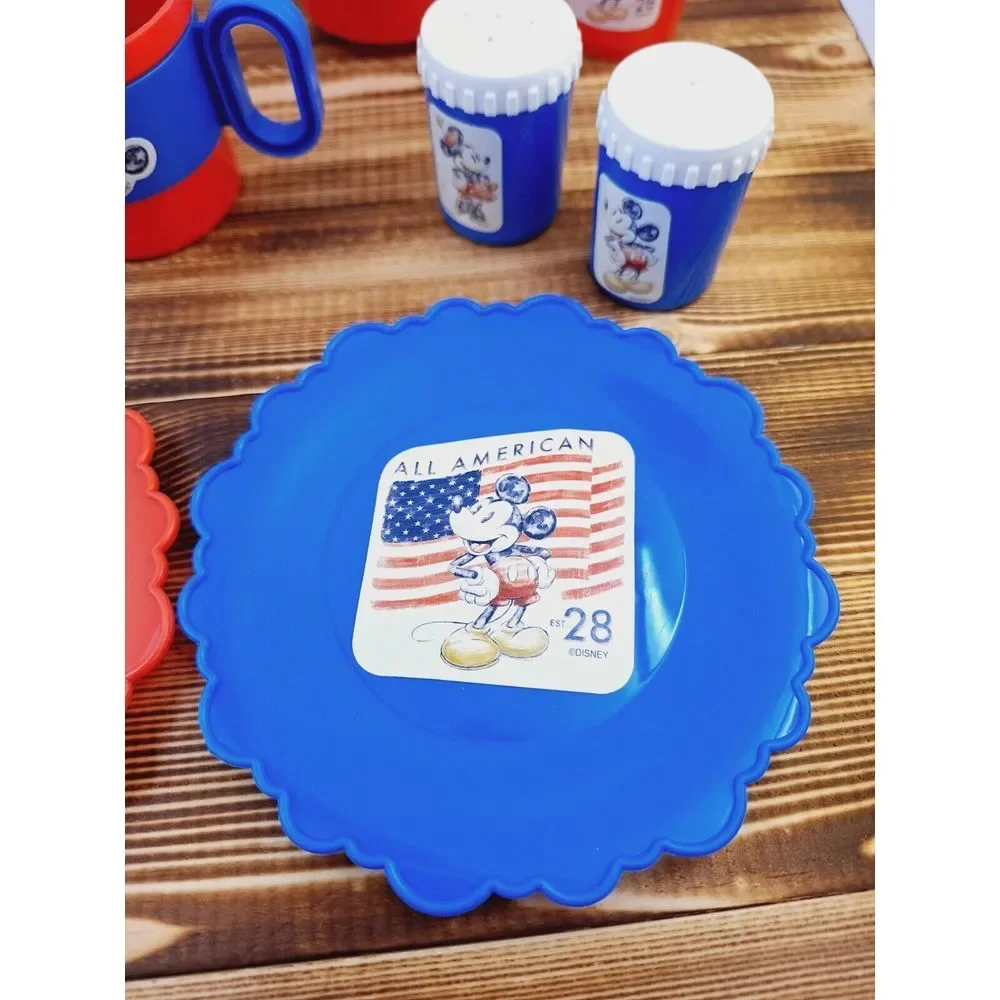 VINTAGE 11 PC TEA SET MICKEY‎ @ Minnie MOUSE All American Red White Blue Est. 28